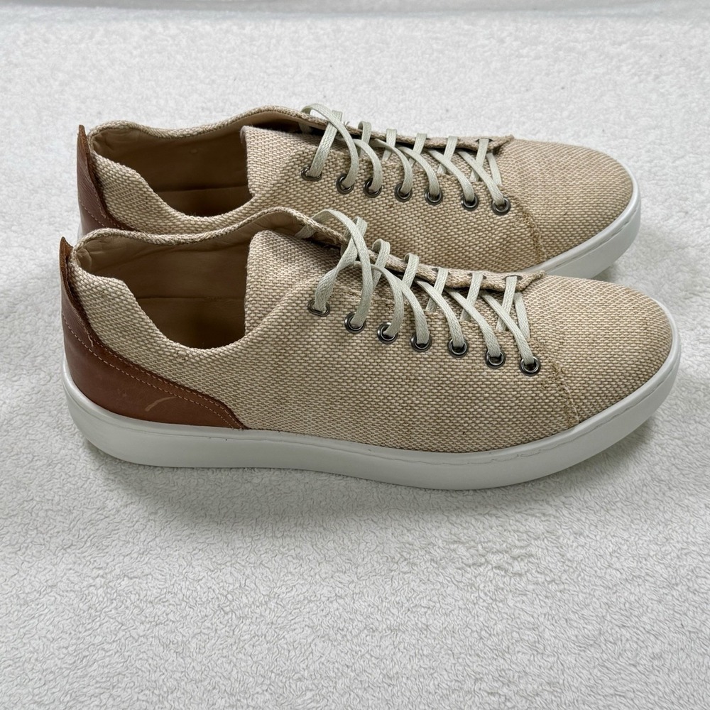 Donald Pliner Alan-DD Men's 10.5 Beige Canvas Leather Lace Up Sneakers